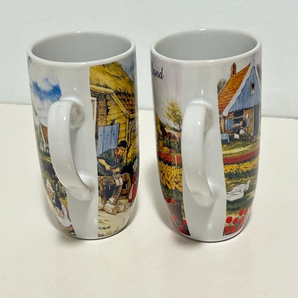 Set 2 Tall Holland Cup Mug Children Windmill Tulips 4.5" All Dutch by TS Holland - Picture 4 of 16